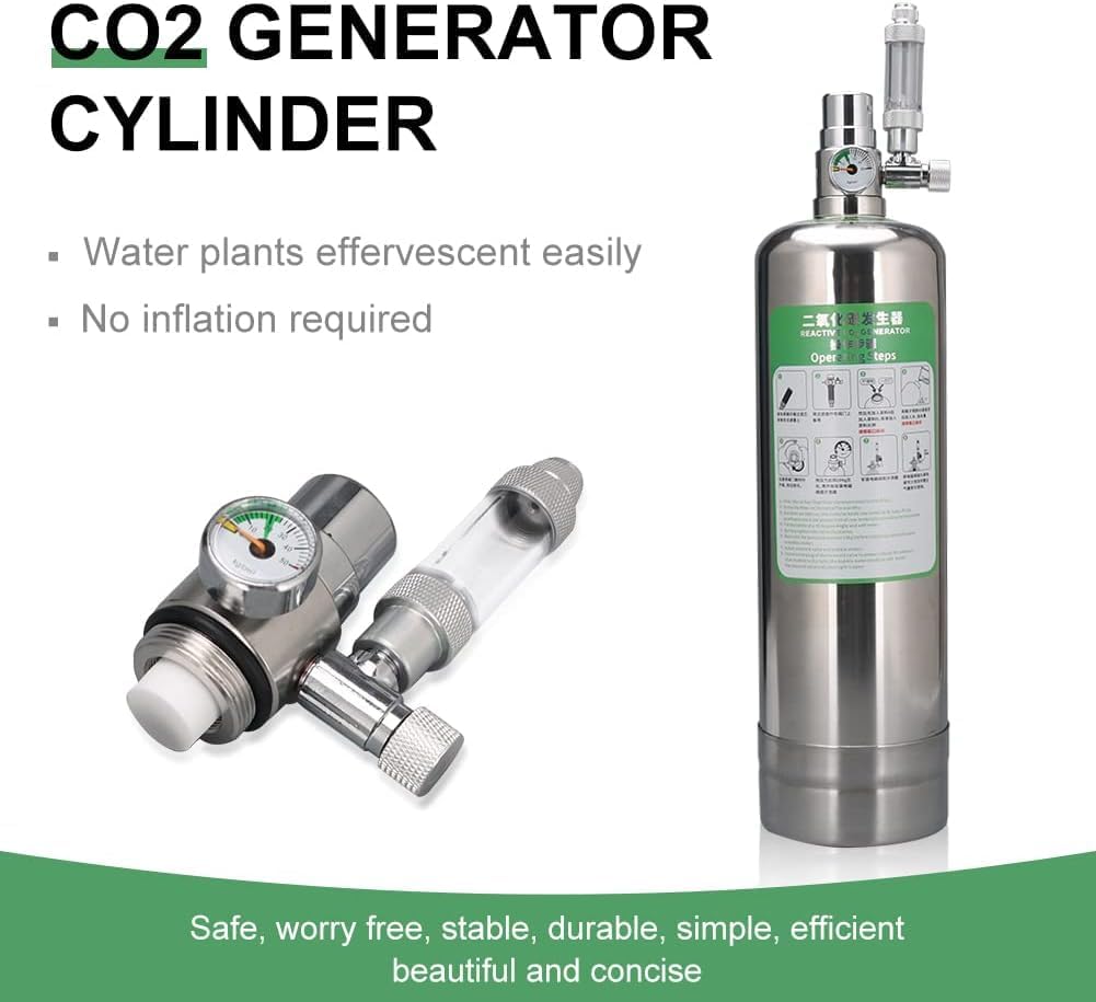 Stainless Steel 2L (Empty Cylinder) Planted Aquarium DIY Co2 Generator System Complete Kit with Pressure Gauge and Control Valve, Metal Bubble Counter, Co2 Tube and Diffuser (Complete Kit)
