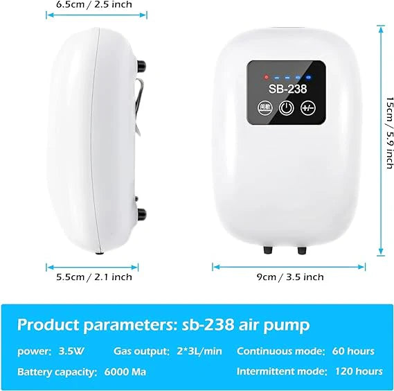 SOBO SB-238 Rechargeable USB Aquarium Air Pump – Ultra-Quiet, Energy-Efficient, and Long-Lasting for Freshwater and Marine Tanks