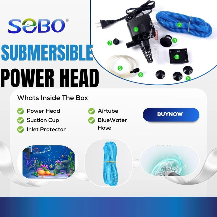 SOBO Aquarium Submersible Pump (Model: WP-1880, AC 220-240v 50/60Hz,Power:20W F.max: 1200L/H, H.Max:1.2M)