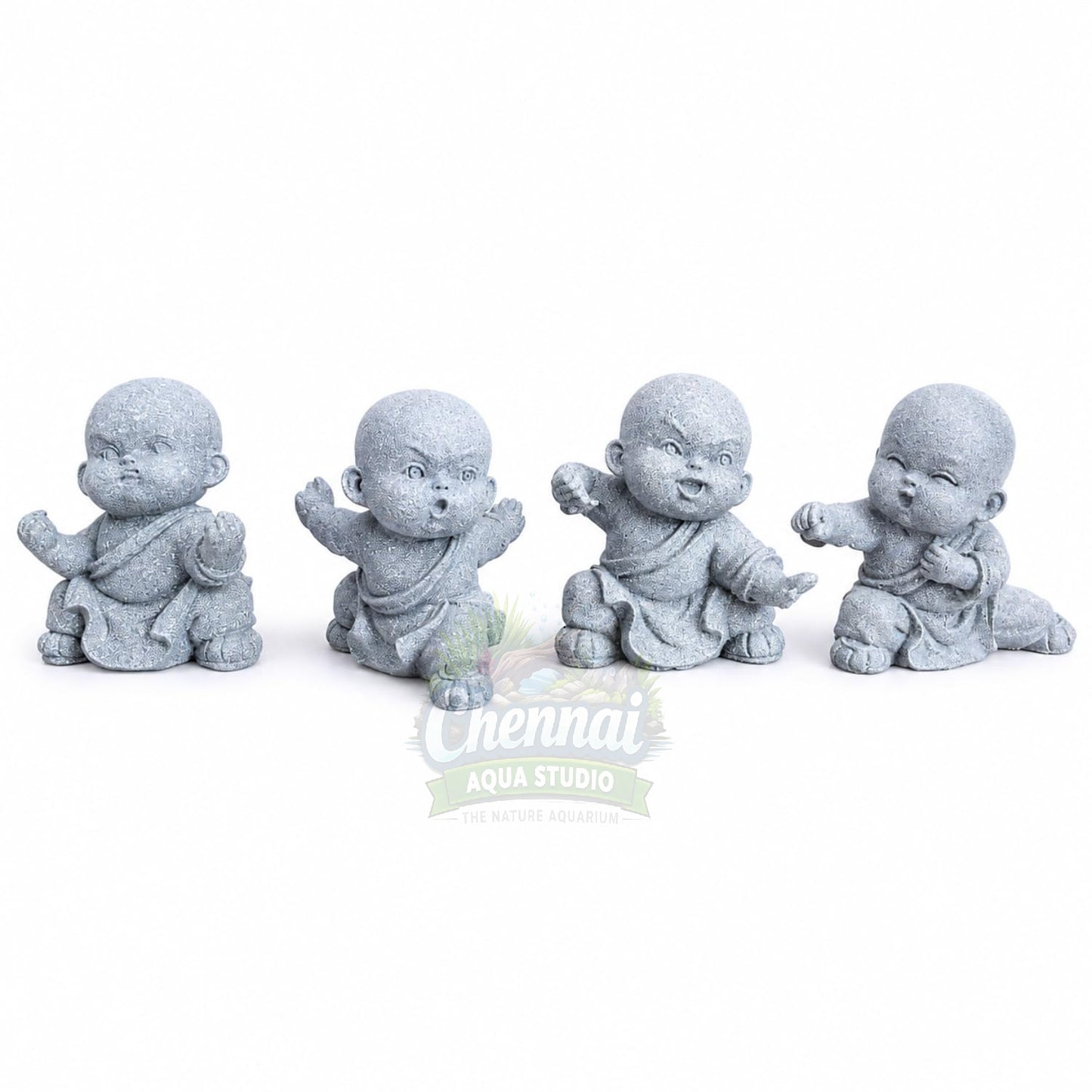4 Pcs Mini Monk Figures – Retro Resin Buddhist Statues | Cute Stone-Look Zen Monk Decor for Aquarium, Terrarium, Home, Office, Garden, Desk & Shelf Decoration