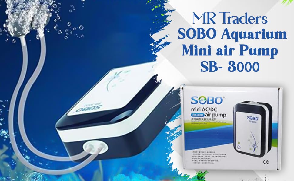 SOBO Aquarium Mini air Pump (Model : SB- 3000,Power: 2.8W, Output: 2x3L/min Ac 220-240v 50/60HZ) AC/DC