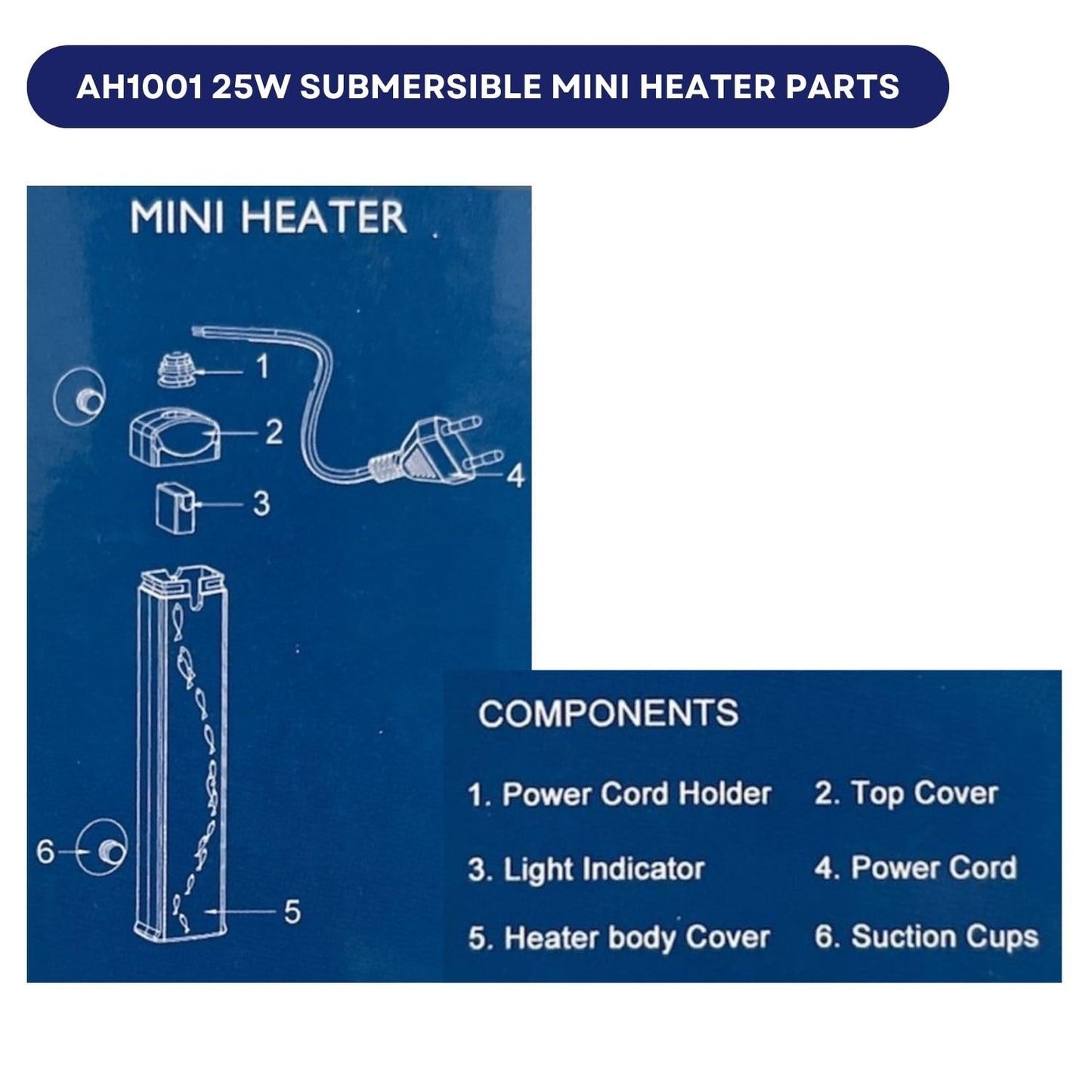 Dophin AH1001 25W Submersible Mini Heater | Fully Submersible | Suitable for Both Fresh and Marine Water | Suitable for Tank Size 30L