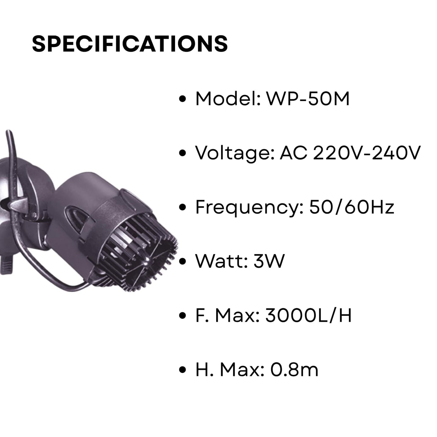 SOBO WP-50M Aquarium Wave Maker – 3W Submersible Circulation Pump for Water Movement – 3000L/H Flow Rate