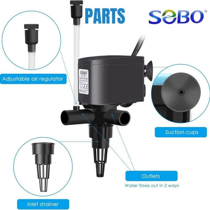 SOBO Aquarium Submersible Pump (Model: WP-1880, AC 220-240v 50/60Hz,Power:20W F.max: 1200L/H, H.Max:1.2M)