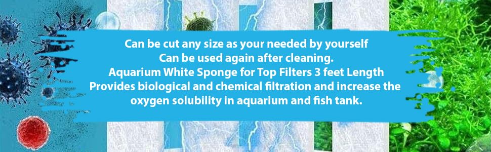 Aquarium White Sponge for Top Filters 3 feet Length Original