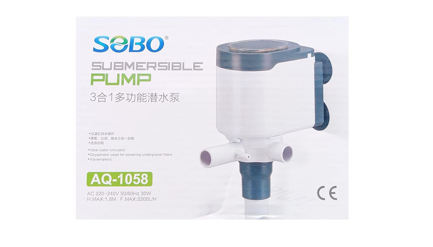 SOBO Submersible Pump Model AQ-1058 ( AC 220-240V 50/60Hz 30w h.max.1.8m Flow Max 2200L/H )