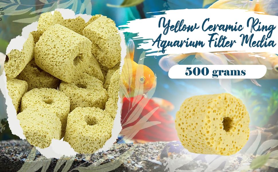 MR TRADERS Yellow Ceramic Ring Aquarium Filter Media 500g