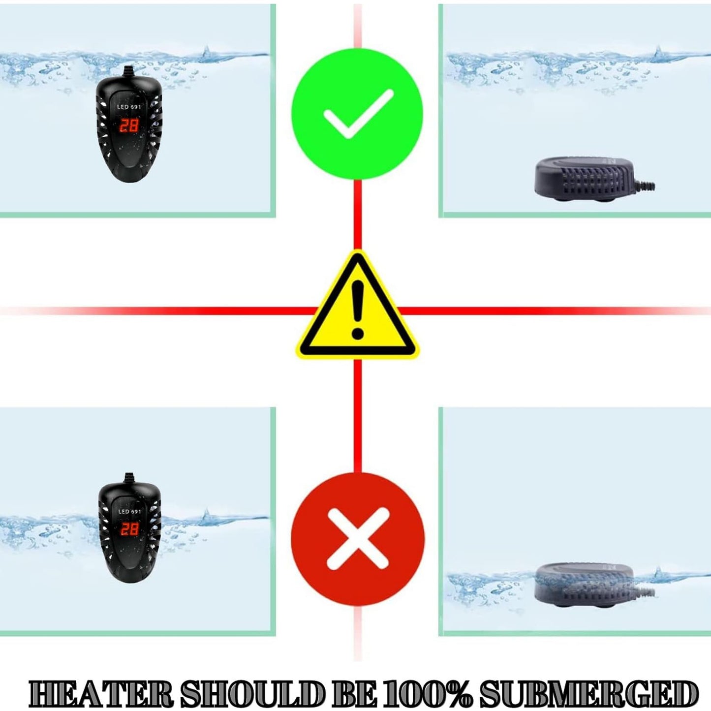 RS Electrical 100W Aquarium LED Heater RS-691 LED Digital Display Quartz Subminiature Design Heater | LED Digital Heater for Fish Turtle Tank Aquarium Temperature Heater