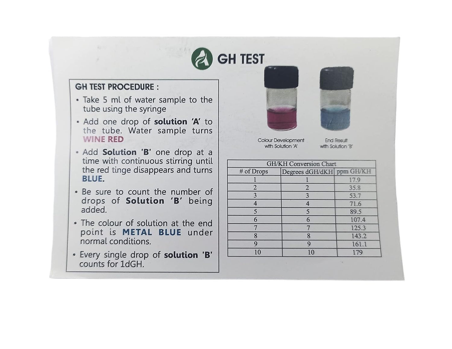 AquaVascular GH Test Solution A & B (General Hardness Test)