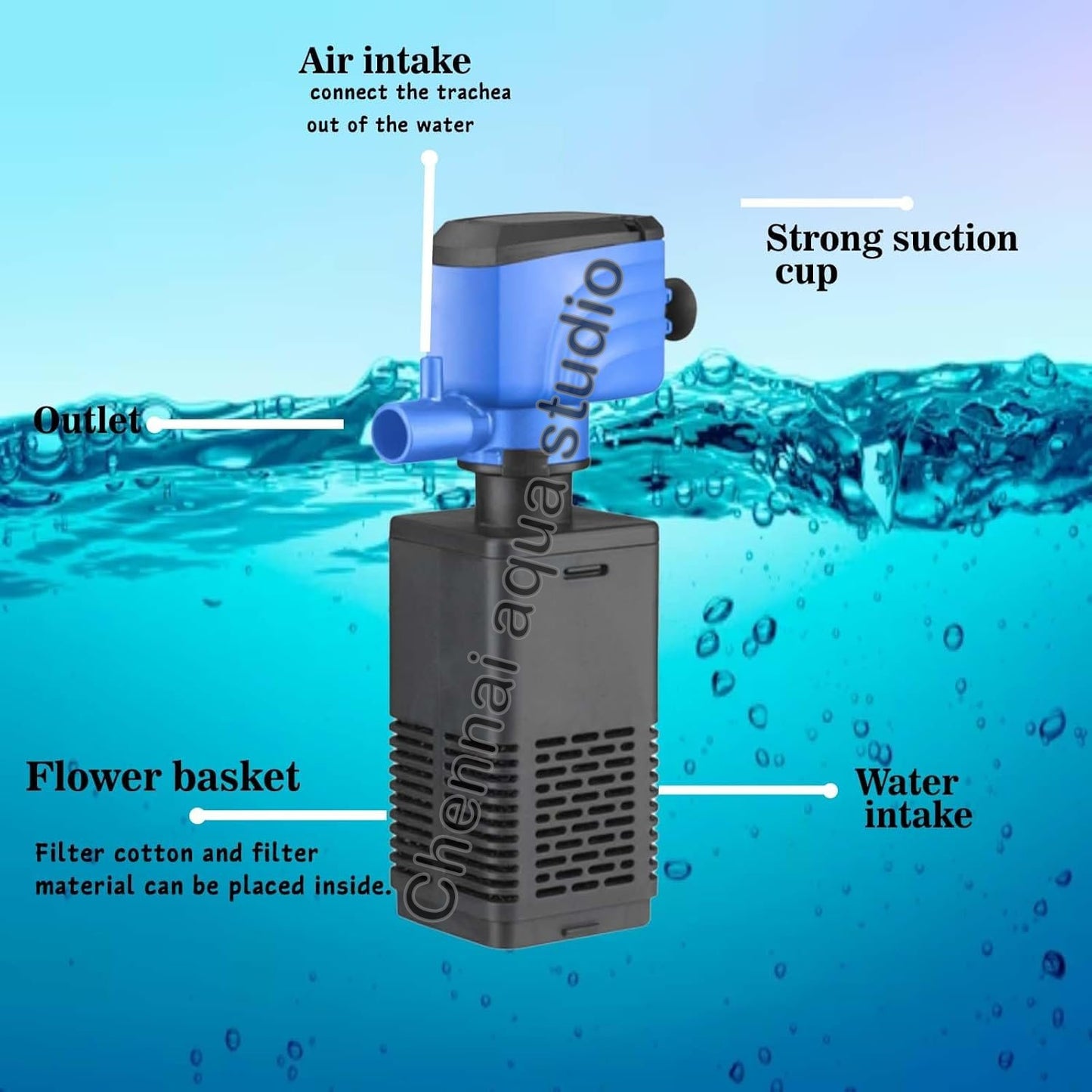 Silent Internal Aquarium Filter with Air Pump Eco-Friendly Plastic Fish Tank Power 20w H.max:1.2M F.MAX:1500L/H WP-207FF