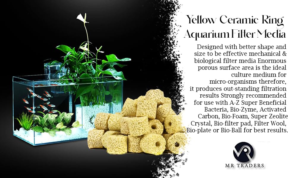MR TRADERS Yellow Ceramic Ring Aquarium Filter Media 500g