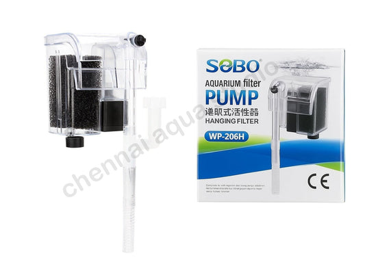 SOBO WP-206H Transparent Nano Aquarium Hang-On-Back Filter with Surface Skimmer | 3W Power | 250 L/H Flow Rate