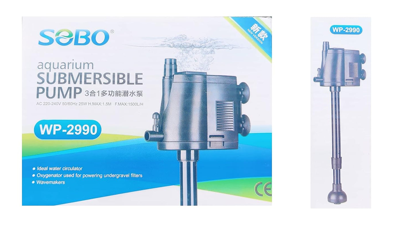 SOBO WP-2990 Multifunction Submersible Pump for Aquarium Fish Tank ( Model WP - 2990 F.MAX 1500 L/H )
