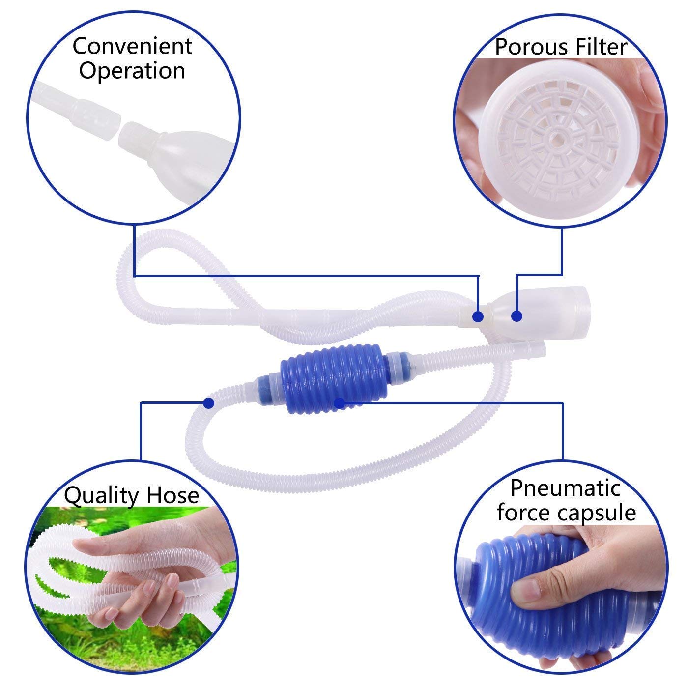 Aquarium Fish Tank Siphon Vacuum Water Pump Gravel Cleaner (White) (1.7 Meter)
