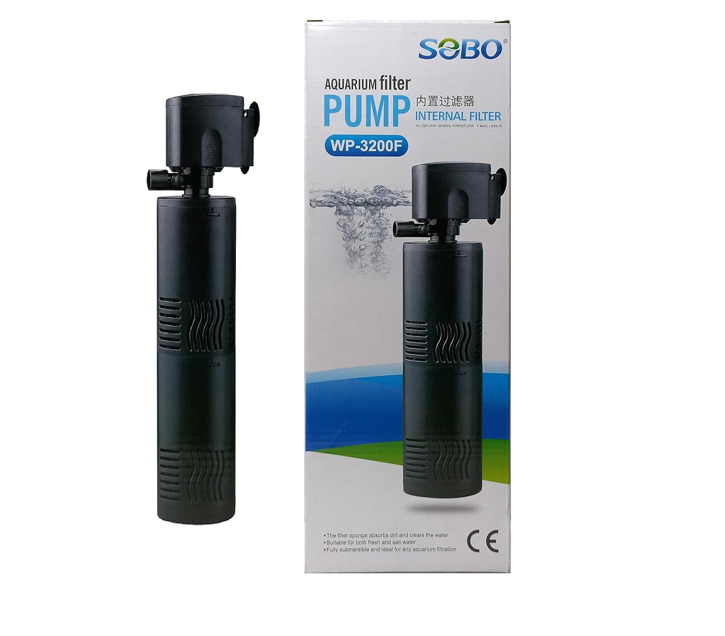 Aquarium filter pump Internal Filter sobo WP-3200F Power -25W F.Max-1200 L/H Upto 4 Feet Tank
