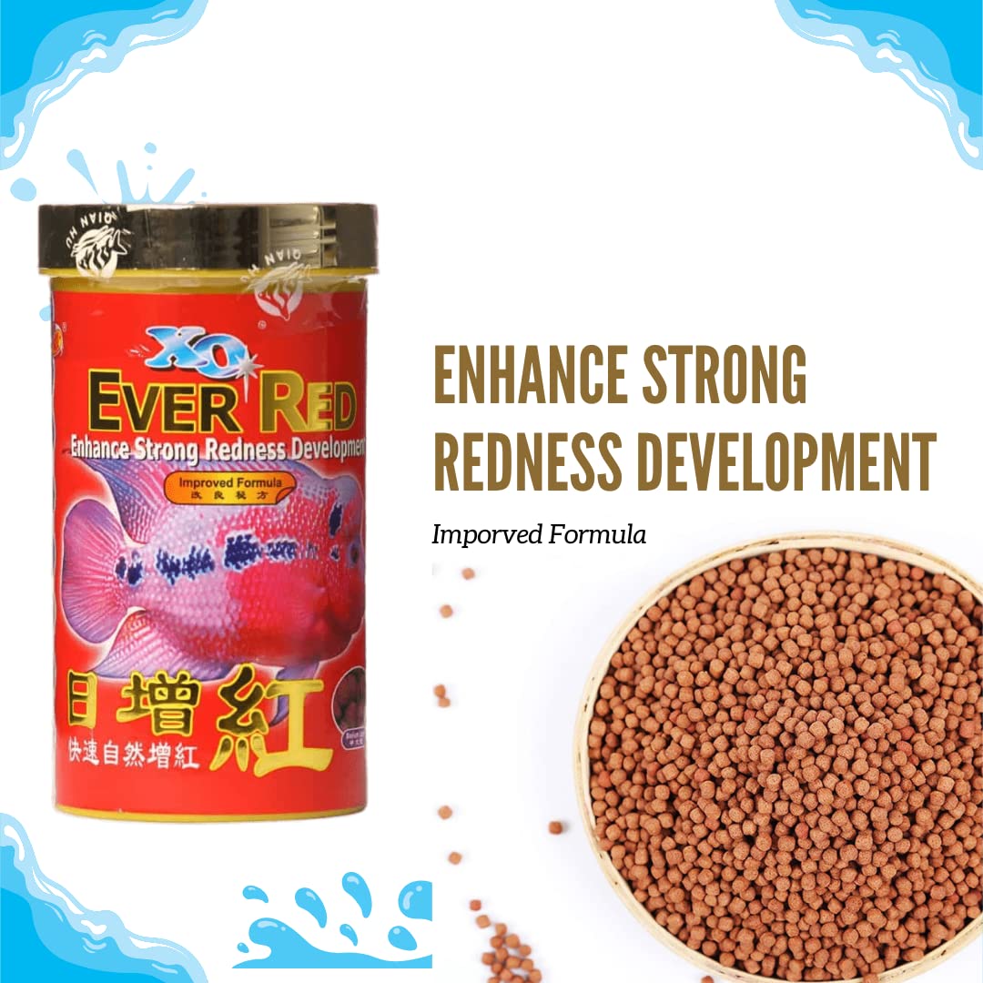 Ocean Free Xo Ever Red (Original) Fish Food, 280Ml/100G|Enhance Strong Redness Development For Flowerhorn Fish