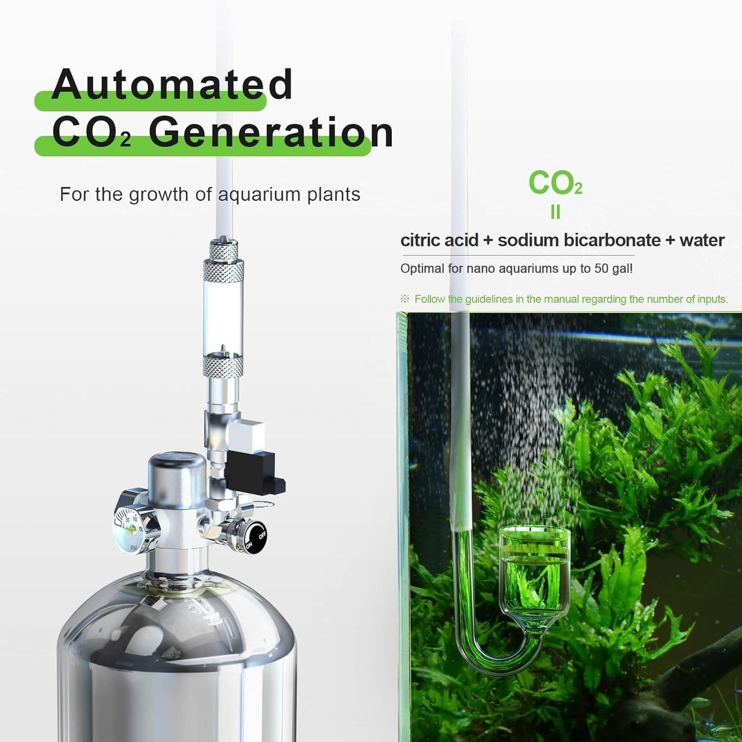 Stainless Steel 2L (Empty Cylinder) Planted Aquarium DIY Co2 Generator System Complete Kit with Pressure Gauge and Control Valve, Metal Bubble Counter, Co2 Tube and Diffuser (Complete Kit)