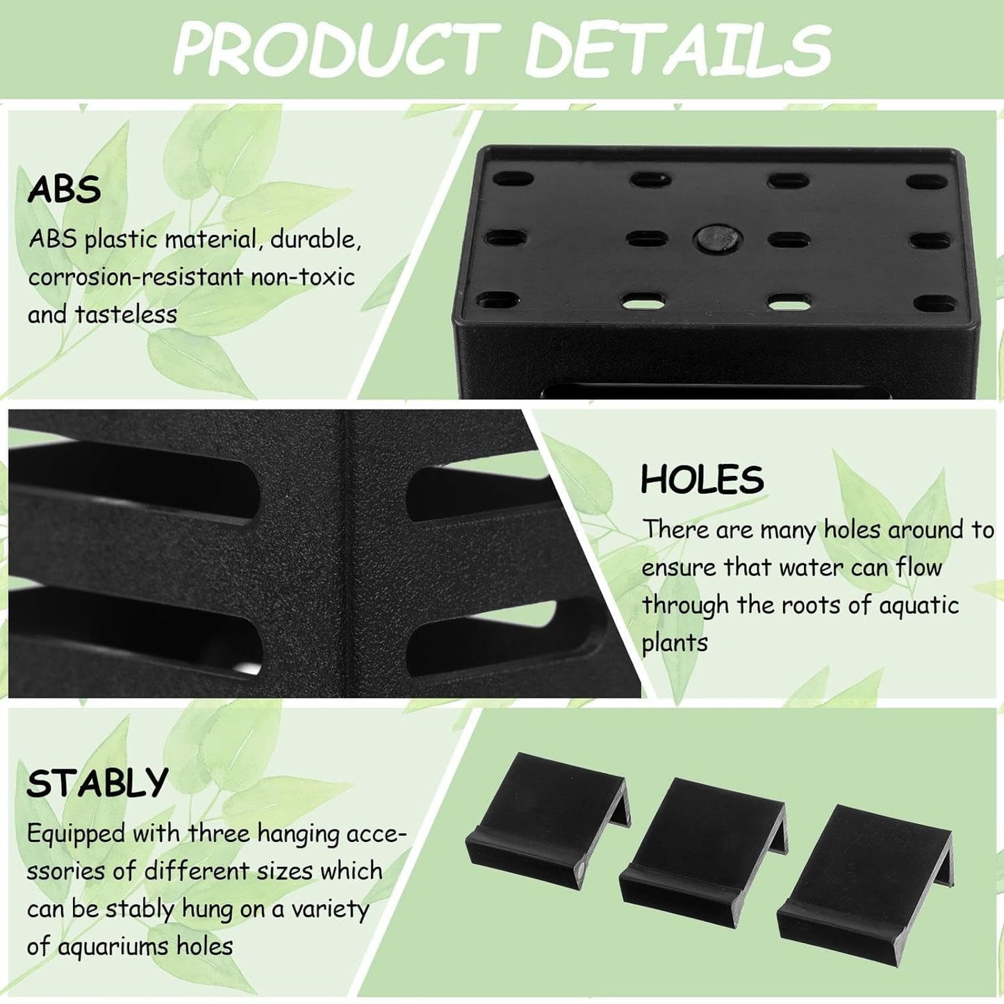 Aquarium Plant Holder with Suction Cups & Hooks – Hanging Water Plant Pot for Aquatic Plants, Durable ABS Plastic, Ideal for Pothos, Bamboo & More (Pack of 1)