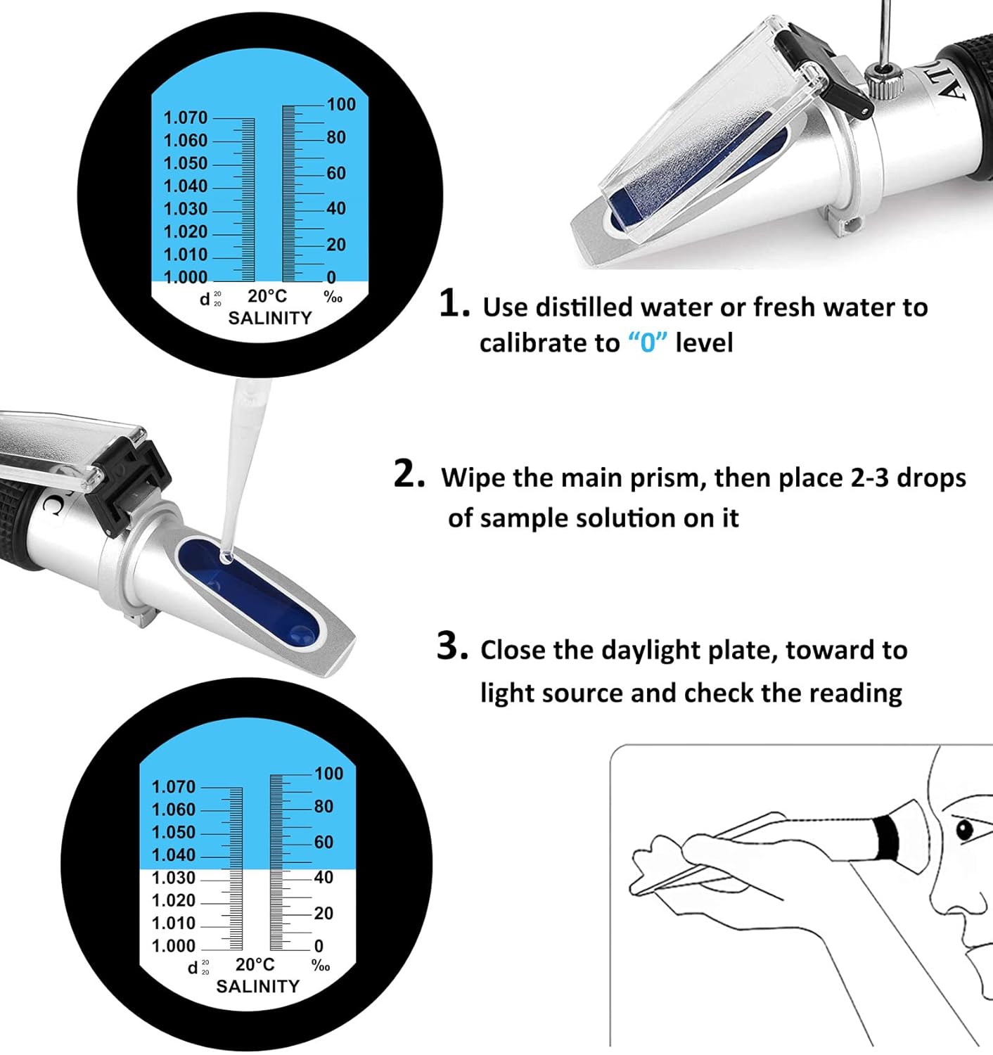 ATC Refractometer Saltwater Aquarium For Reading Salinity