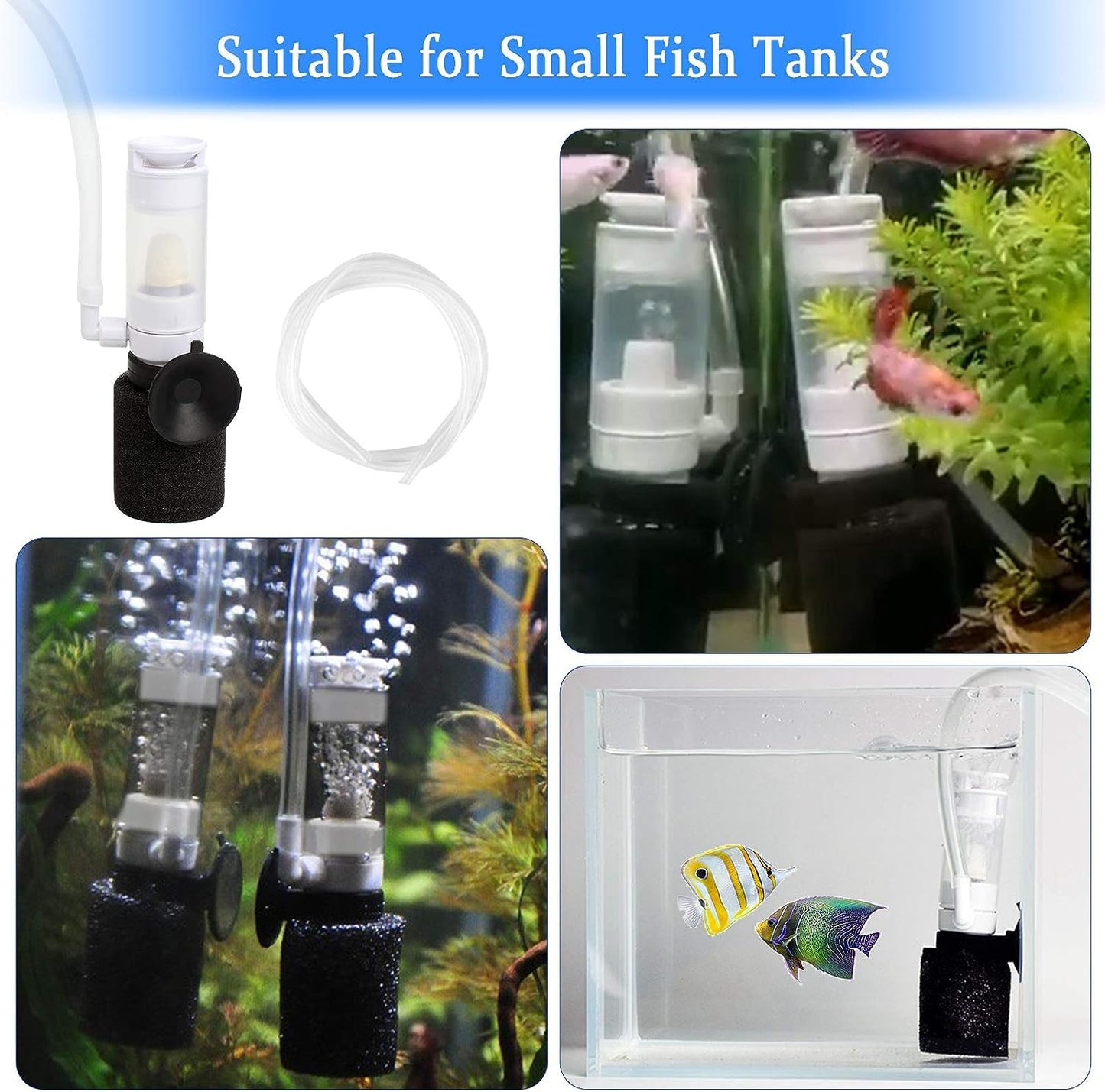 Aquarium Nano Sponge Filter Biochemical Sponge Filters, Ultra Quiet Air Filter with Air Tubing Internal Purifier for Fish Tank Oxygen Increasing and Cycle