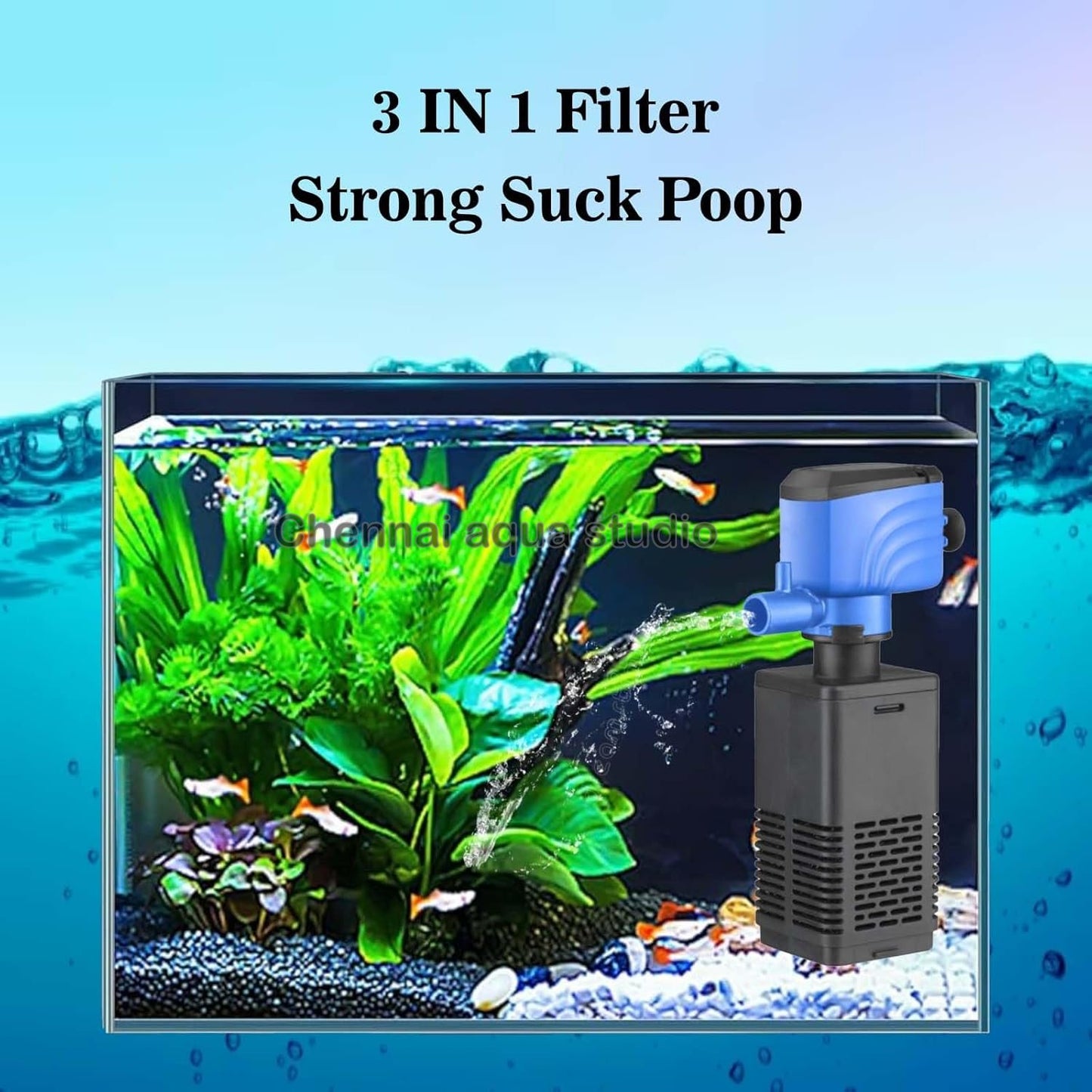 Silent Internal Aquarium Filter with Air Pump Eco-Friendly Plastic Fish Tank Power 20w H.max:1.2M F.MAX:1500L/H WP-207FF