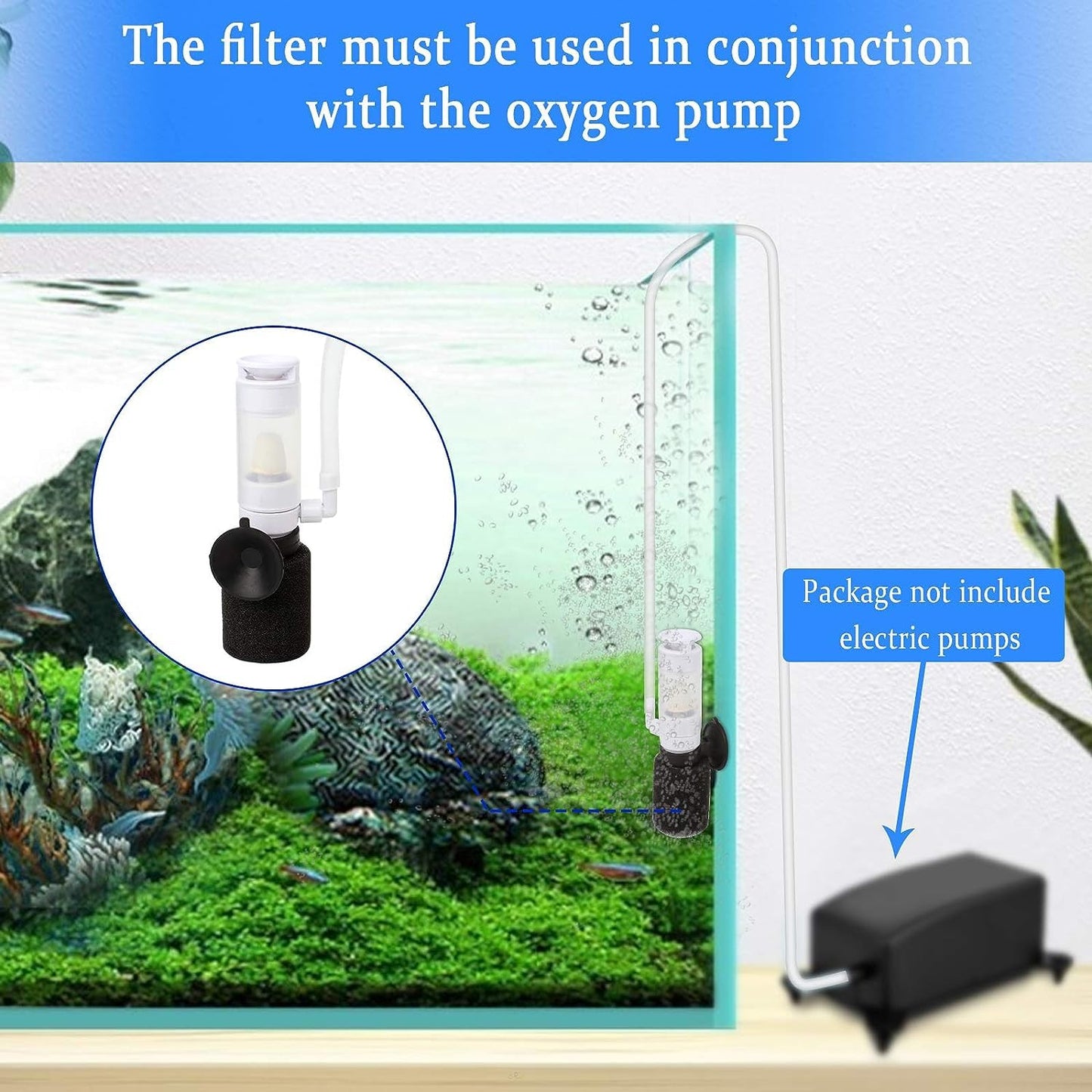 Aquarium Nano Sponge Filter Biochemical Sponge Filters, Ultra Quiet Air Filter with Air Tubing Internal Purifier for Fish Tank Oxygen Increasing and Cycle