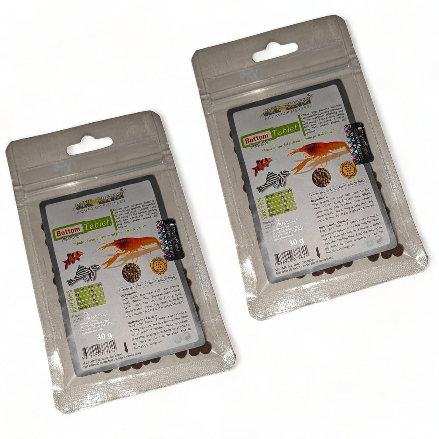Gene Eleven Bottom Tablet for plecos, Cray Fish, Shrimp (2 Packs Each 30G)