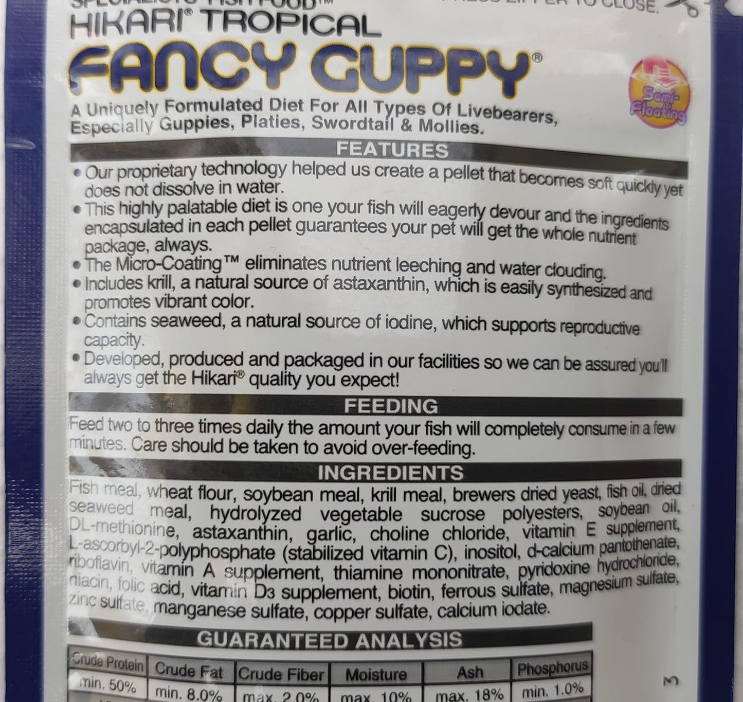 Hikari Fancy Guppy (22 gm) Semi Floating Protein Rich Granule Small Mouthed Fish Food