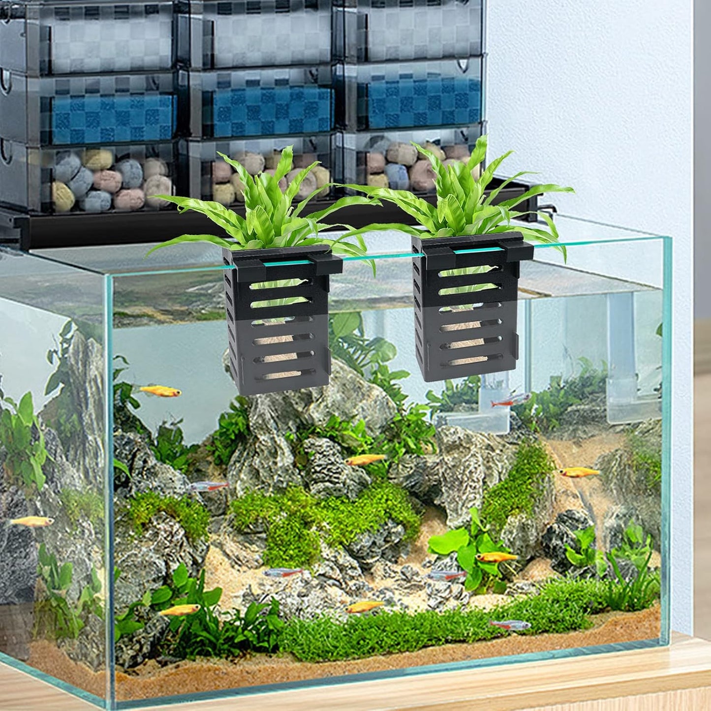 Aquarium Plant Holder with Suction Cups & Hooks – Hanging Water Plant Pot for Aquatic Plants, Durable ABS Plastic, Ideal for Pothos, Bamboo & More (Pack of 1)