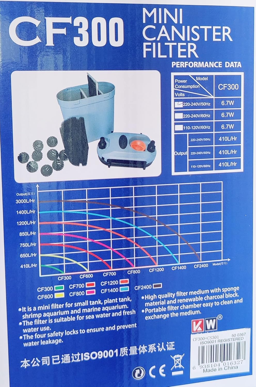 Dophin External Mini Canister Filter Model CF300 6.7W 410L/H