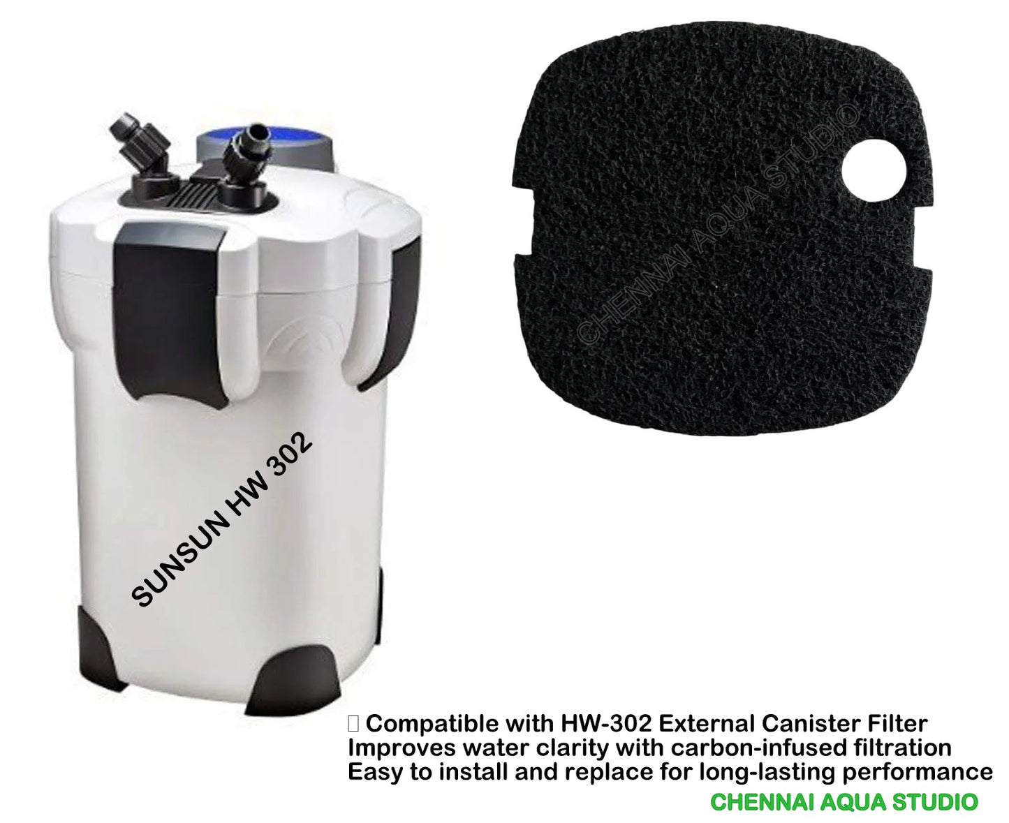 SUNSUN Carbon-Infused Pad – Media Filter Replacement (Activated Carbon) For SUNSUN HW-302 HW-303A/B HW-304A/B