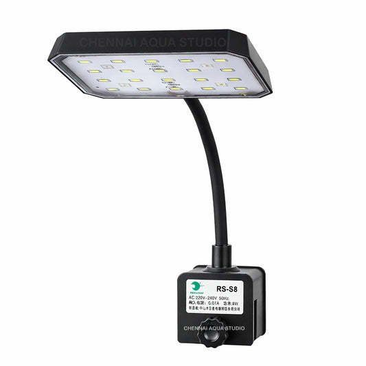 RS Electrical S8-8W Aquarium Clip-On LED Light – Flat Nano Full Spectrum Lamp for Planted Tanks | Vivid Color Rendering | Fits Glass up to 12mm | Ideal for 20-30CM Feet Tank | Fresh & Saltwater Fish Tank