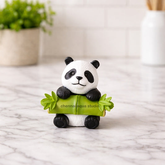 Mini Panda Bamboo Figurine – Cute Poly-Resin Animal Home Decor Showpiece 1 PSC