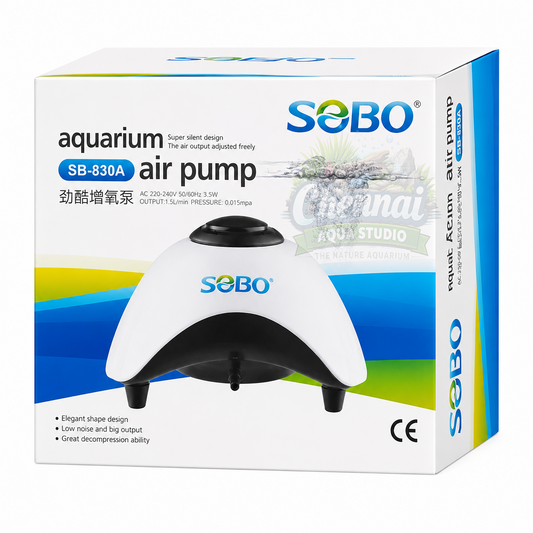 SOBO Aquarium air Pump (Model : SB- 830A,Power: 5W, Output: 6L/min Ac 220-240v 50/60HZ)