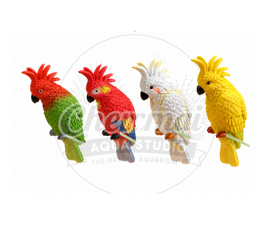 Aquarium Parrot Shape Hanging Decor – Miniature Bright Parrot Ornament for Fish Tank | Suitable for Glass Thickness Below 6mm