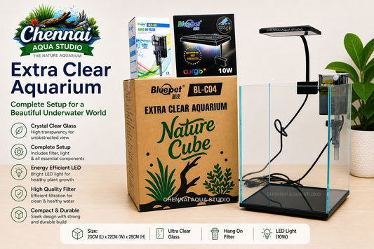 Ultra Clear Aquarium Glass Fish Tank with WRGB Flat LED Light and Filter for Small Fishes