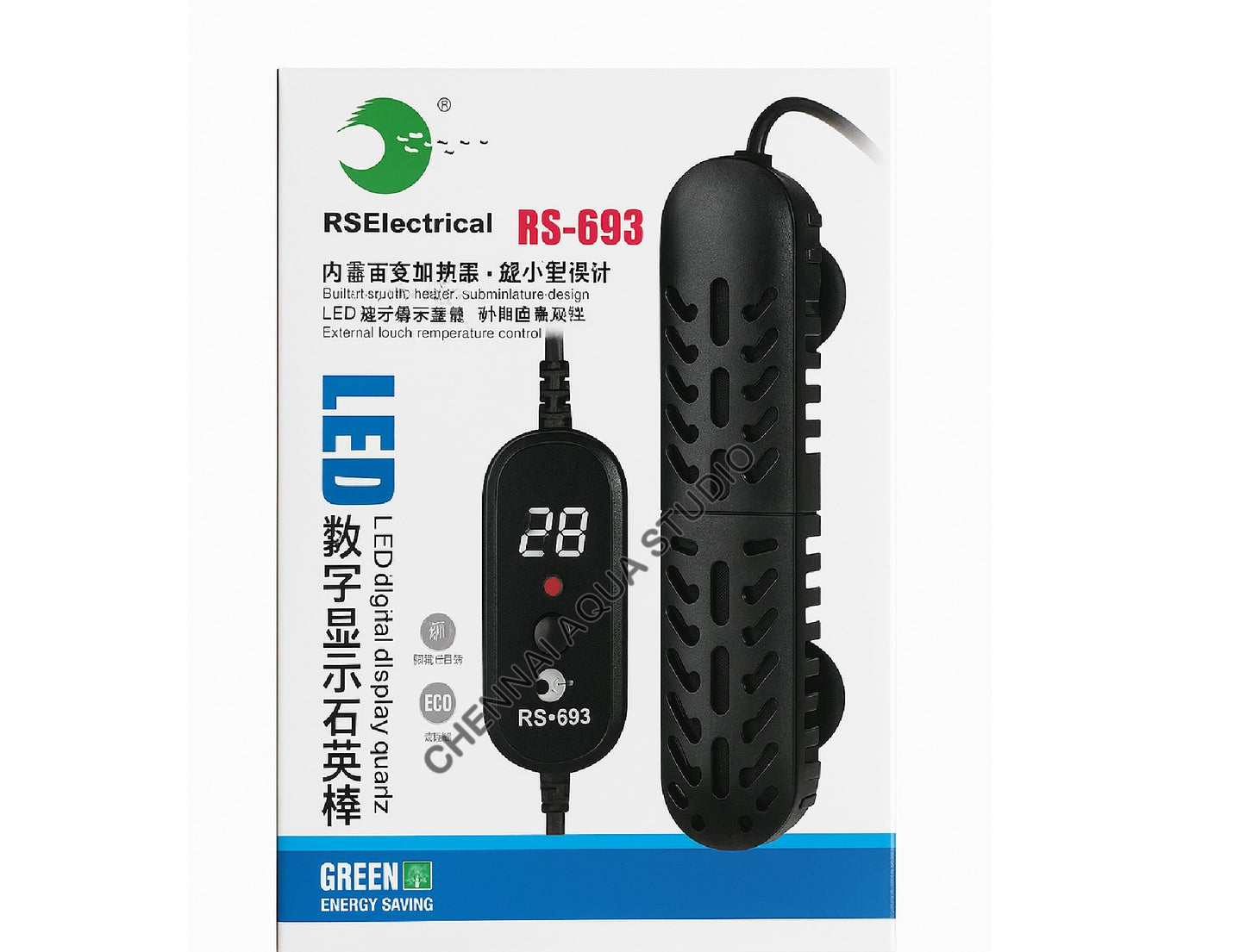 RS Electrical 75W Aquarium LED Heater RS-693 LED Digital Display Quartz Subminiature Design Heater | LED Digital Heater for Fish Turtle Tank Aquarium Temperature Heater