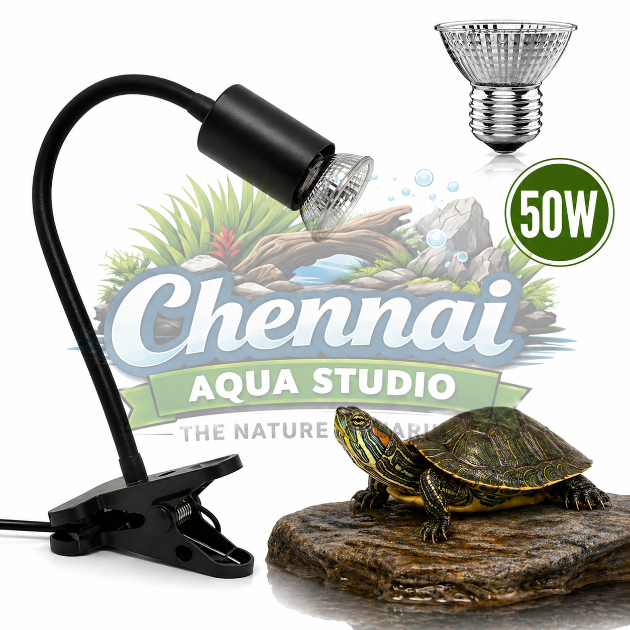 Reptile Heat Lamp with Holder & Dimmer – 50W/75W UVA UVB Turtle Basking Light for Tortoises, Lizards & Aquarium Turtle Tanks