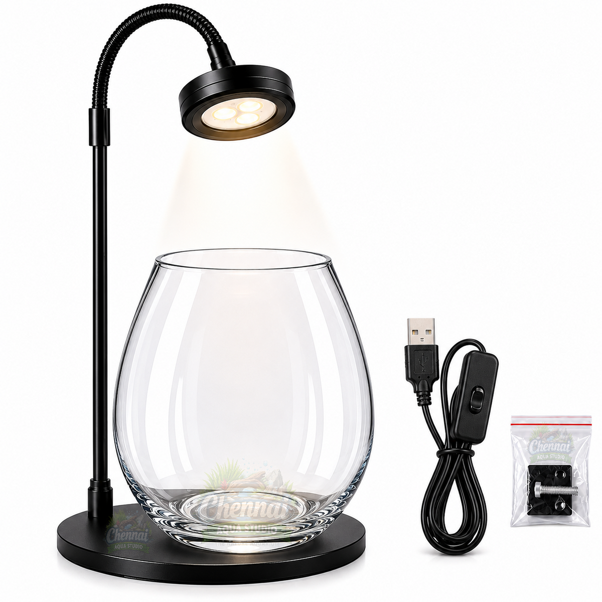 USB LED Grow Light with Base for Terrariums – Adjustable Gooseneck Plant Lamp for Moss, Mini Gardens & Indoor Plants