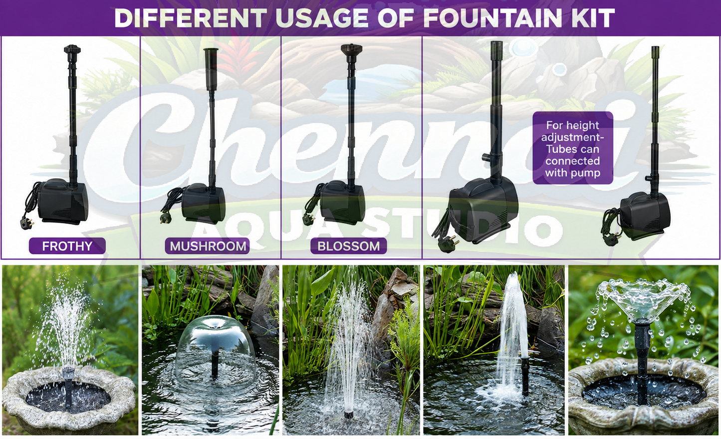 RS Electricals Fountain for Fish Tank, Gardening Fountain Kit with Head Set Sprinkler(RS1400/1600/1800/2200/4200/5100/5200/6100/6200/7100/7200) (Large)