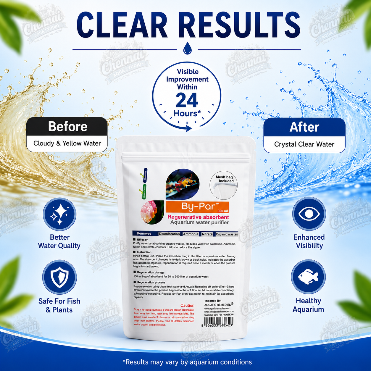 By-Par™ 300ML (Mesh Bag Included), Regenerative Absorbent Aquarium Water Purifier mesh bag included