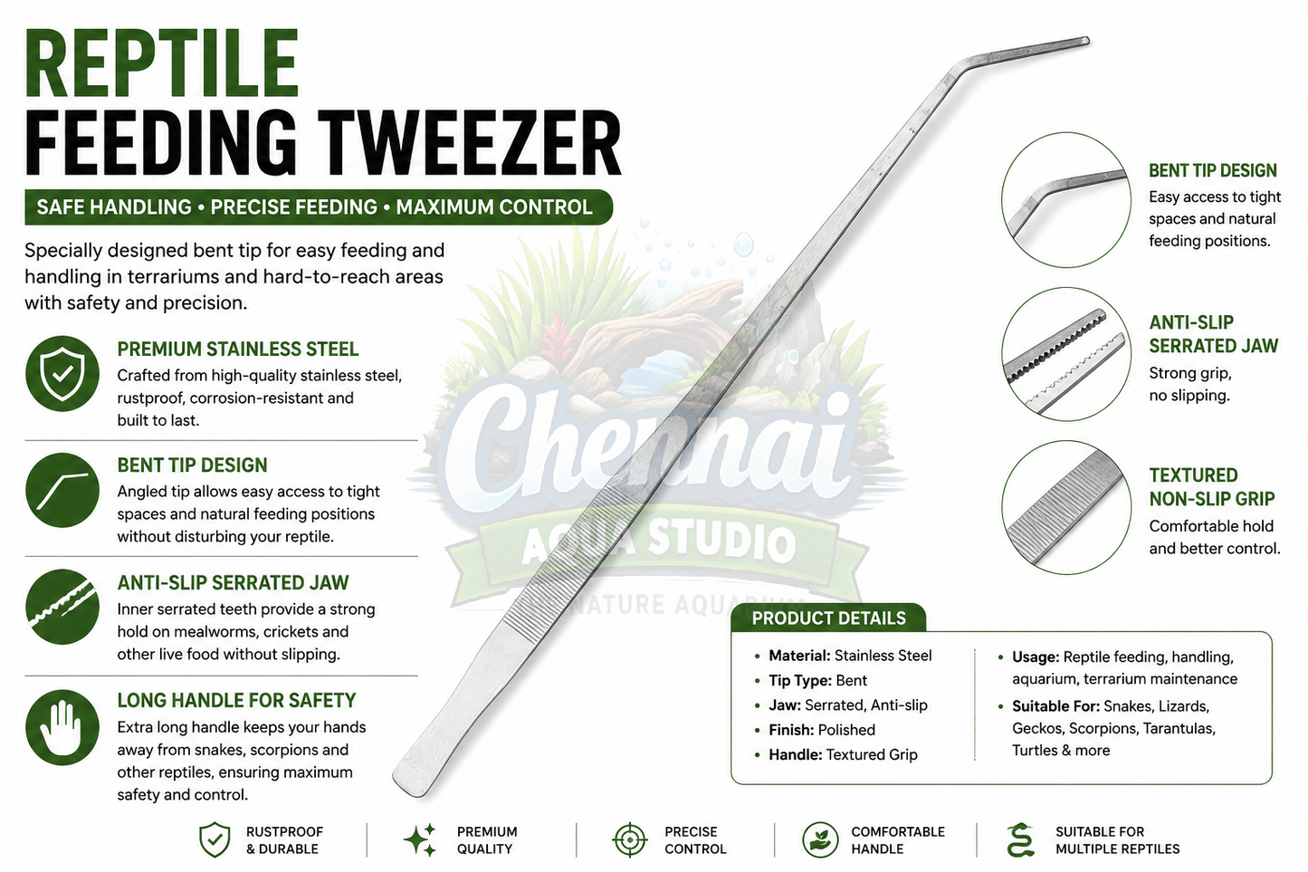Stainless Steel Aquarium Tweezers – Straight & Curved Aquascaping Tool for Fish Tank & Reptile Feeding SIZE 48CM