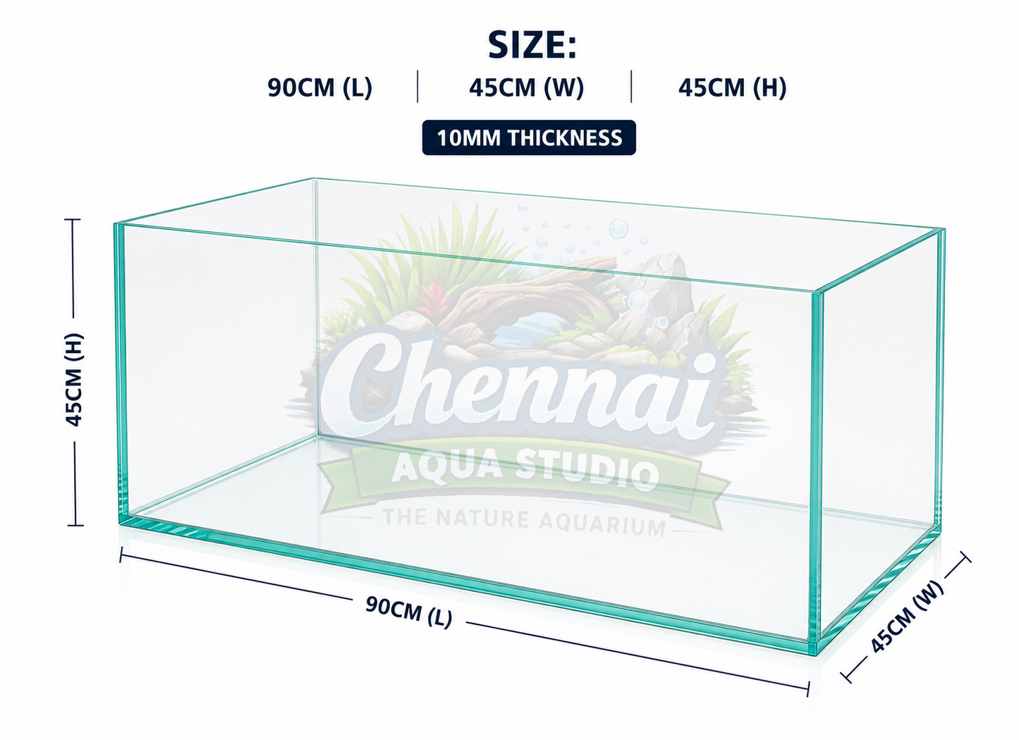 High Quality Ultra Clear Seamless Glass Aquarium Tank – 90cm All Sides Premium Fish Tank 10mm Glass