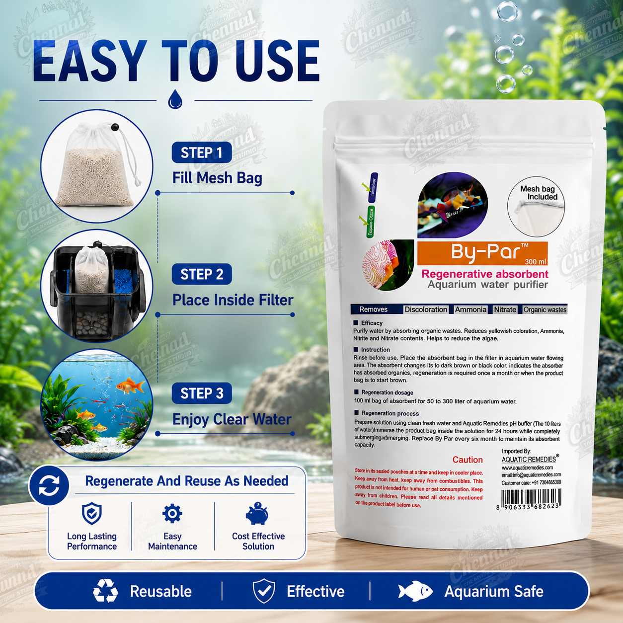By-Par™ 300ML (Mesh Bag Included), Regenerative Absorbent Aquarium Water Purifier mesh bag included