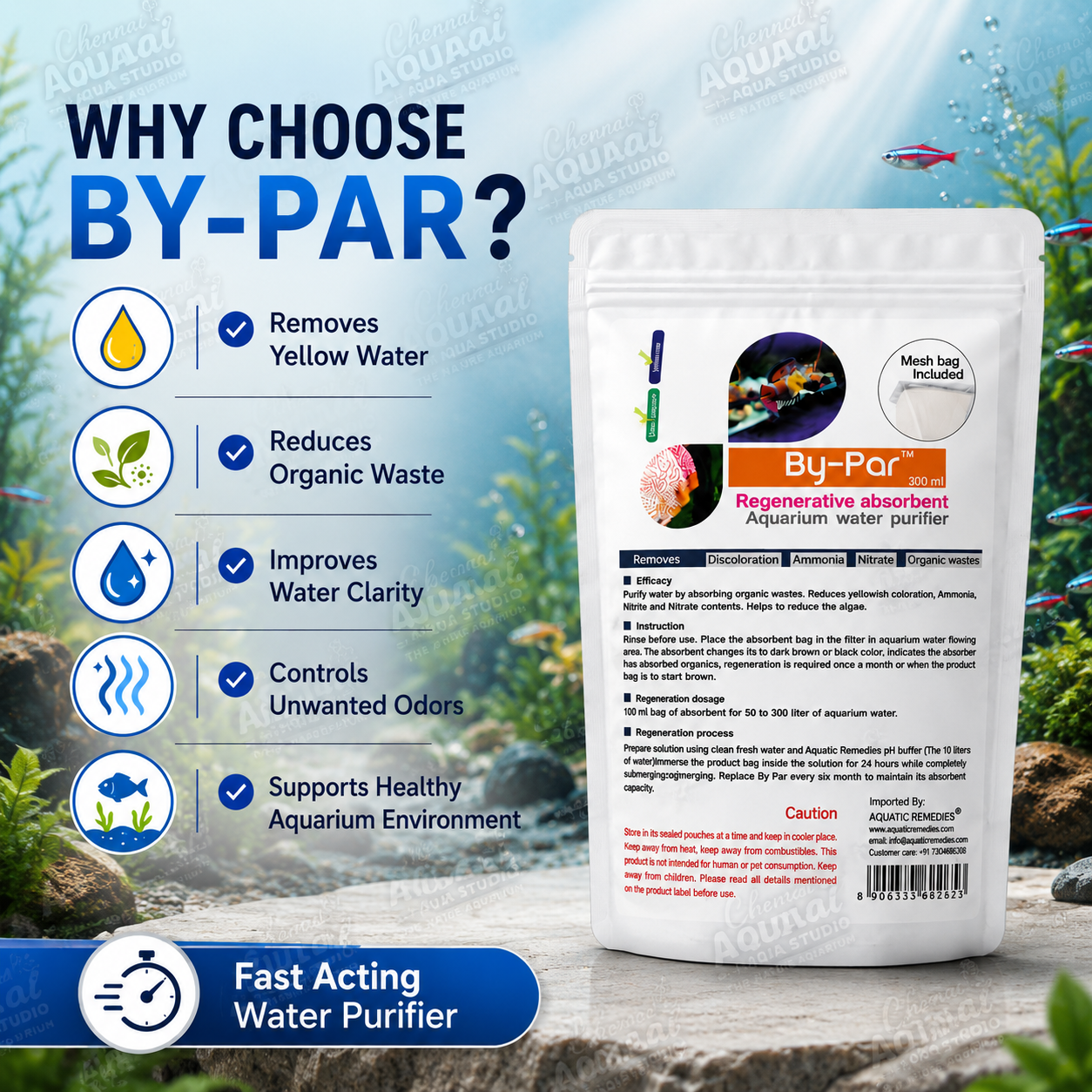 By-Par™ 300ML (Mesh Bag Included), Regenerative Absorbent Aquarium Water Purifier mesh bag included