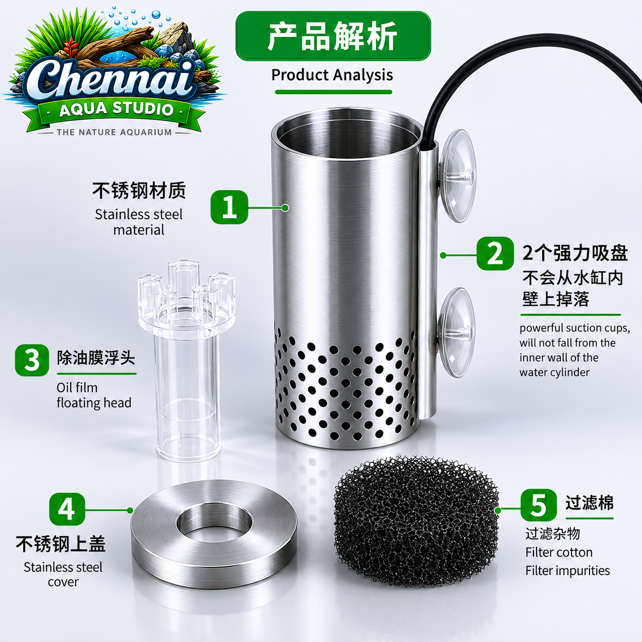 Wyin Aqua Surface Oil Skimmer | USB Powered | Mini Aquarium Surface Cleaner (Adapter Not Included)