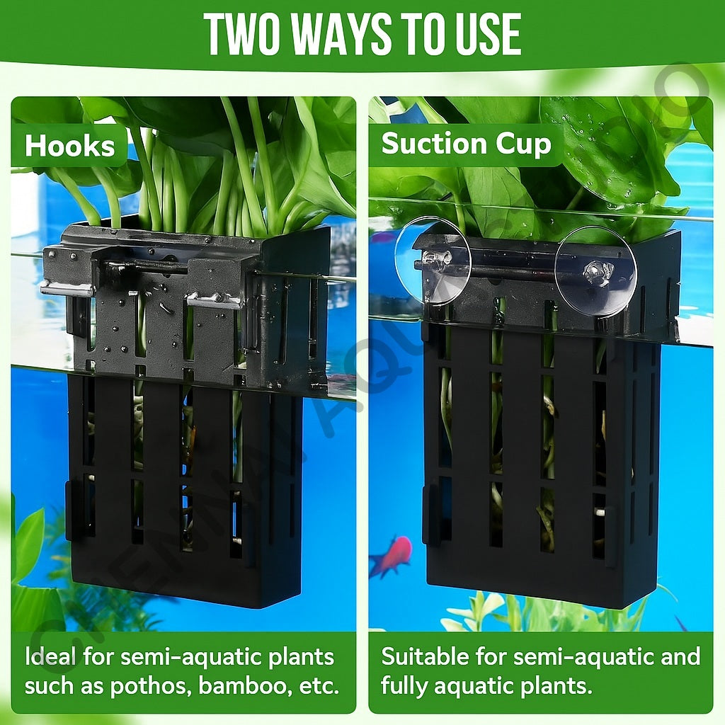 Aquarium Plant Holder with Suction Cups & Hooks – Hanging Water Plant Pot for Aquatic Plants, Durable ABS Plastic, Ideal for Pothos, Bamboo & More (Pack of 1)