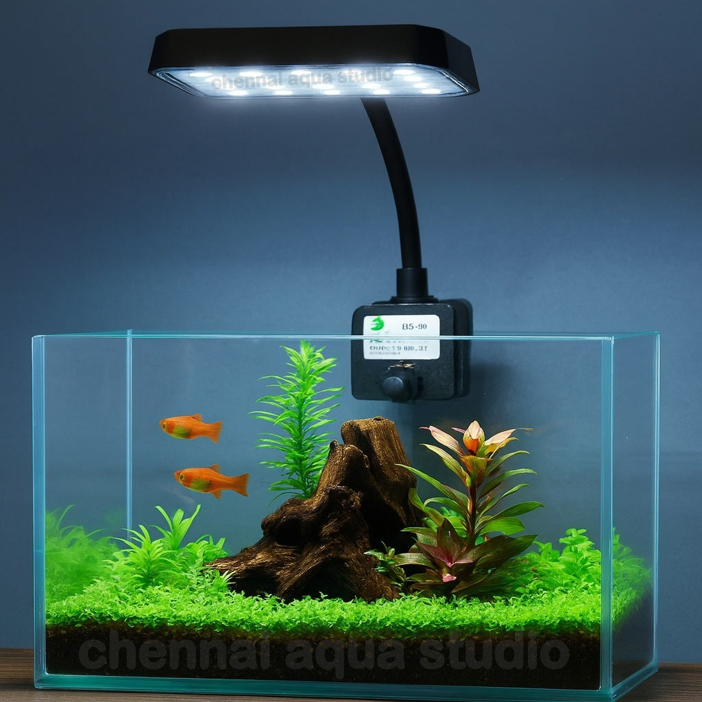 RS S8-8W Aquarium Clip-On LED Light | Flat Nano Full Spectrum Lamp for Vivid Fish & Plant Colors | Fits up to 12mm Glass | Ideal for 1.5 ft Tank