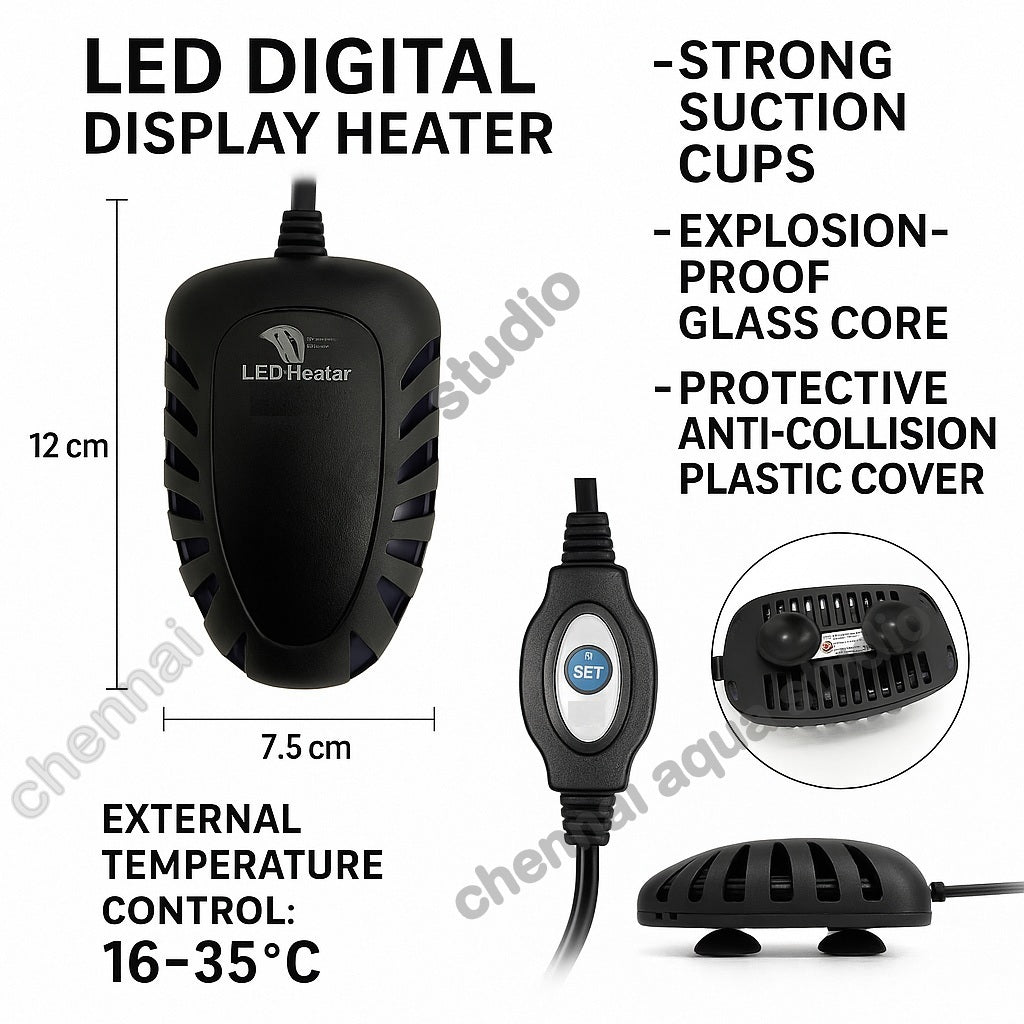 RS Electrical 100W Aquarium LED Heater RS-691 LED Digital Display Quartz Subminiature Design Heater | LED Digital Heater for Fish Turtle Tank Aquarium Temperature Heater