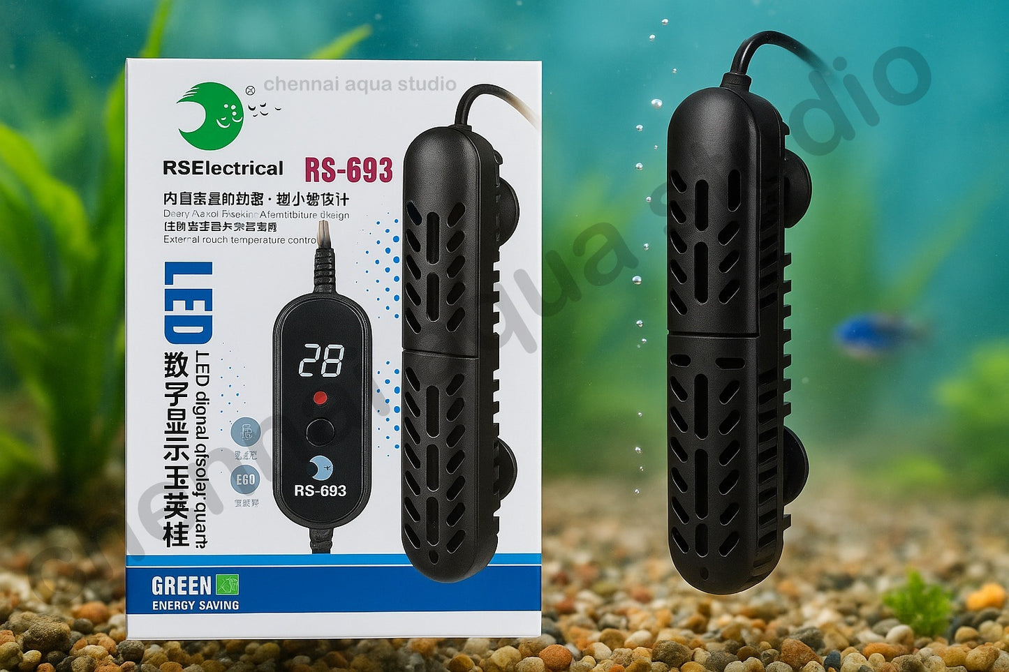 RS Electrical 75W Aquarium LED Heater RS-693 LED Digital Display Quartz Subminiature Design Heater | LED Digital Heater for Fish Turtle Tank Aquarium Temperature Heater